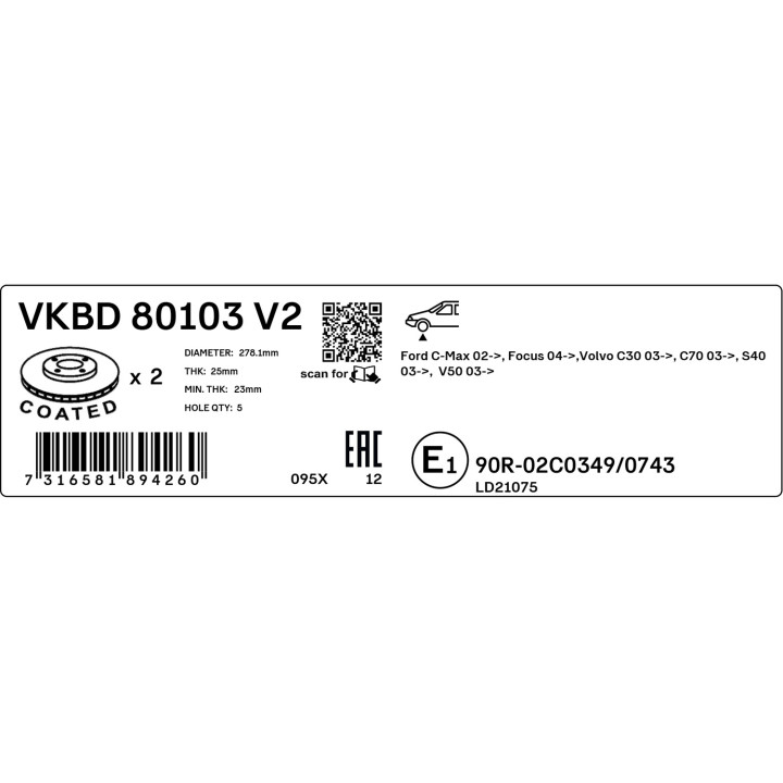 Tarcza hamulcowa SKF VKBD 80103 V2