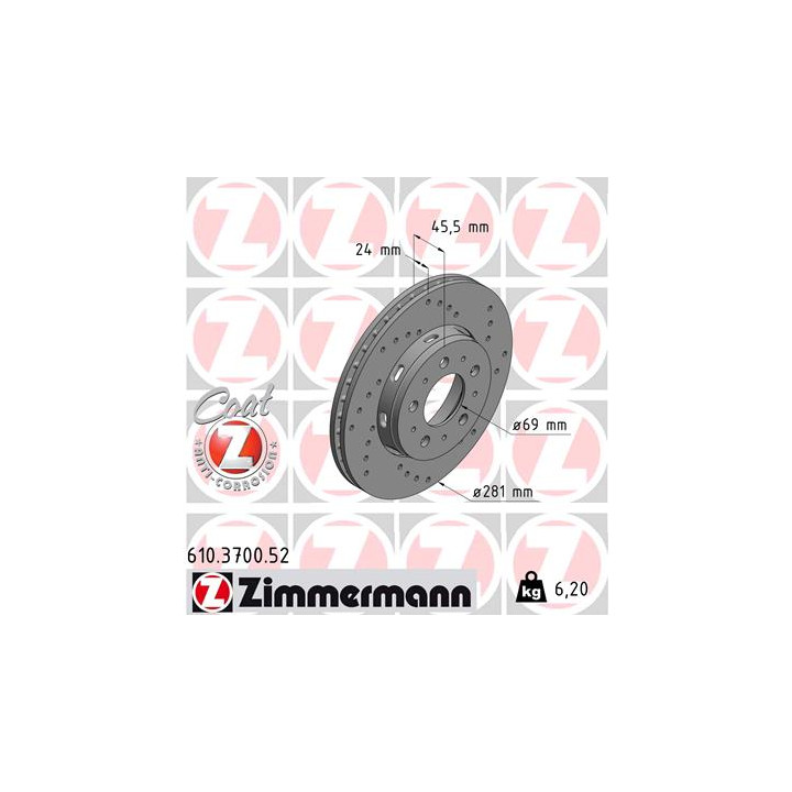Tarcza hamulcowa ZIMMERMANN 610.3700.52