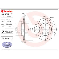 Tarcza hamulcowa BREMBO 08.9511.1X