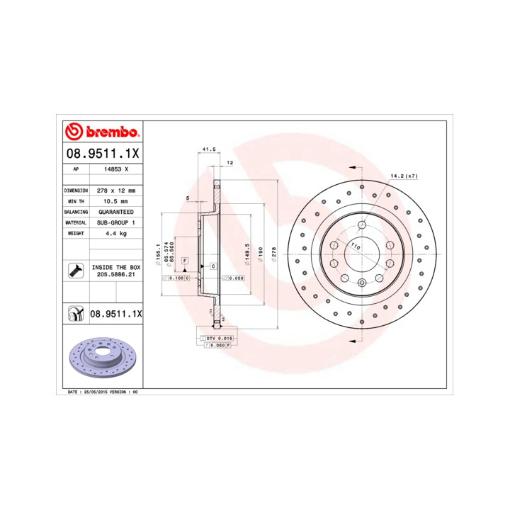 Tarcza hamulcowa BREMBO 08.9511.1X
