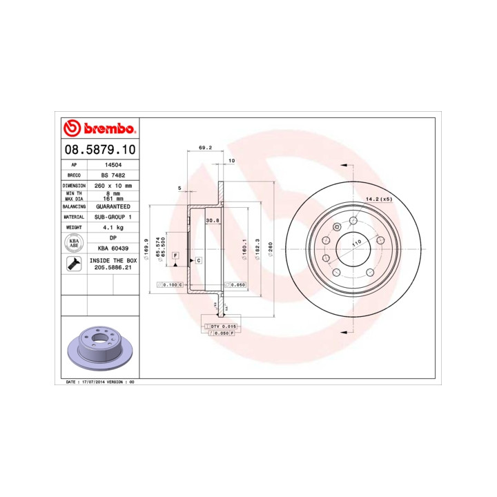 Tarcza hamulcowa BREMBO 08.5879.10