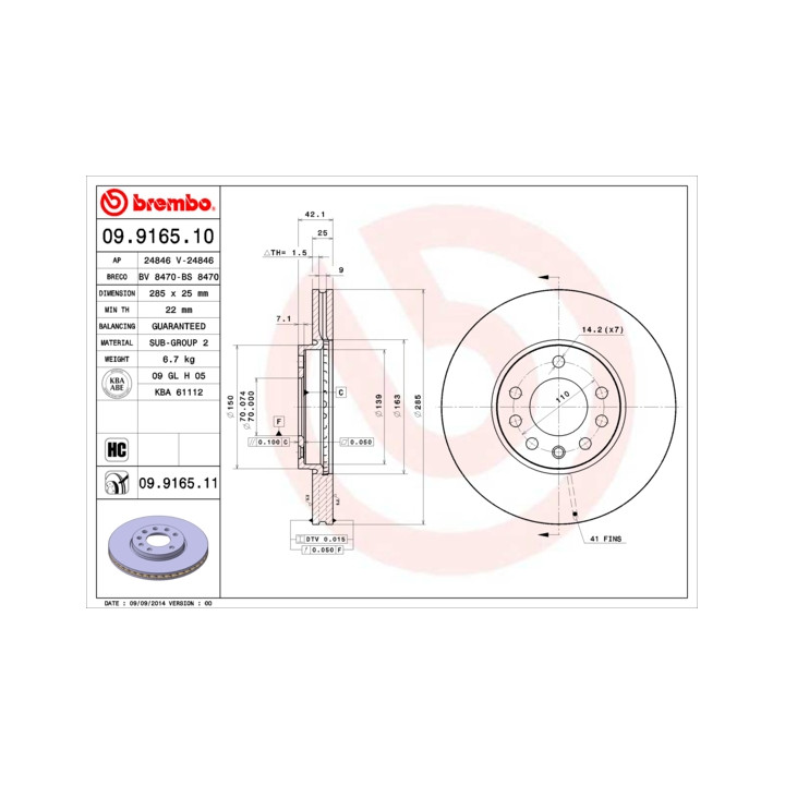 Tarcza hamulcowa BREMBO 09.9165.11