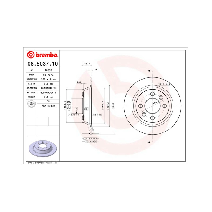 Tarcza hamulcowa BREMBO 08.5037.10