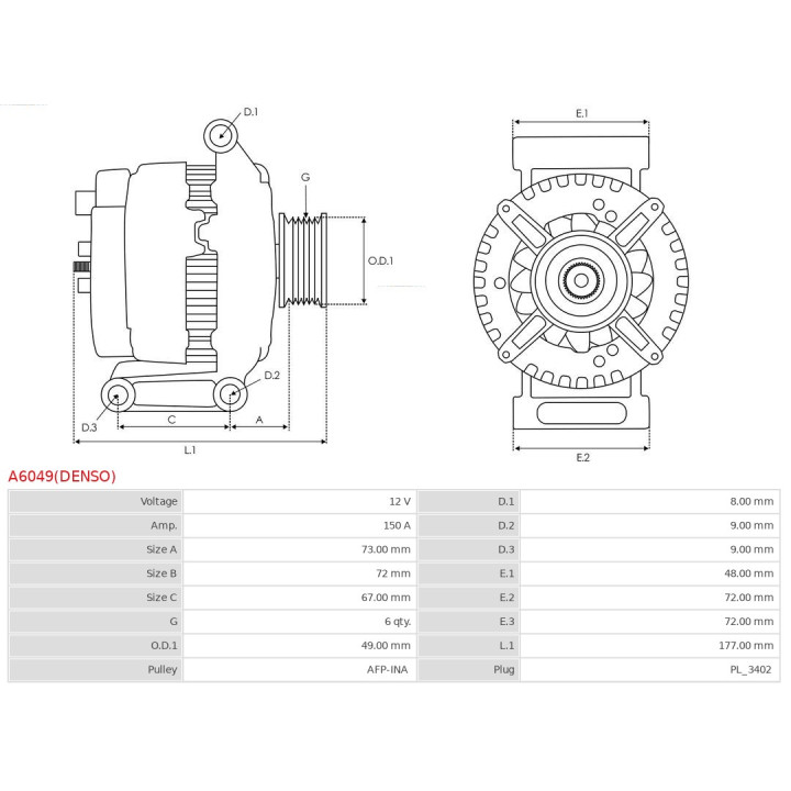 Alternator AS-PL A6049(DENSO)