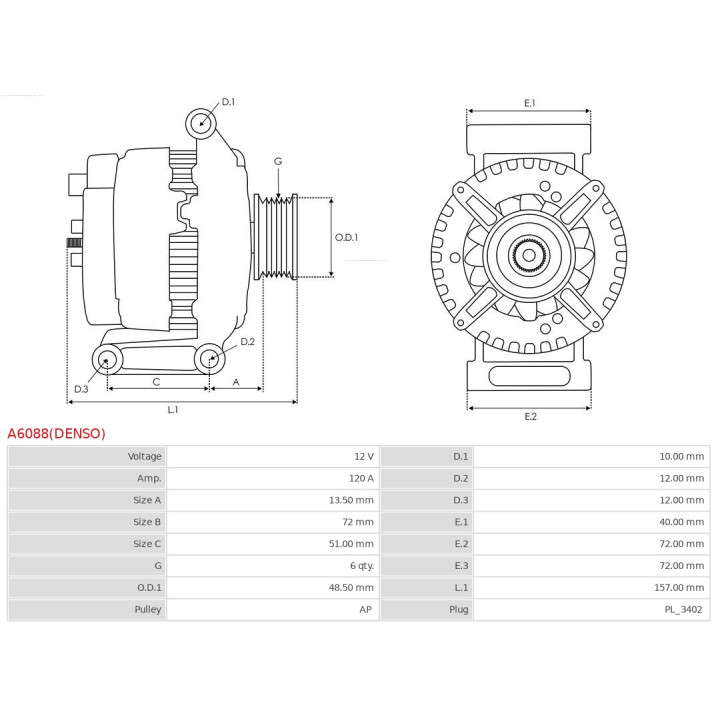 Alternator AS-PL A6088(DENSO)