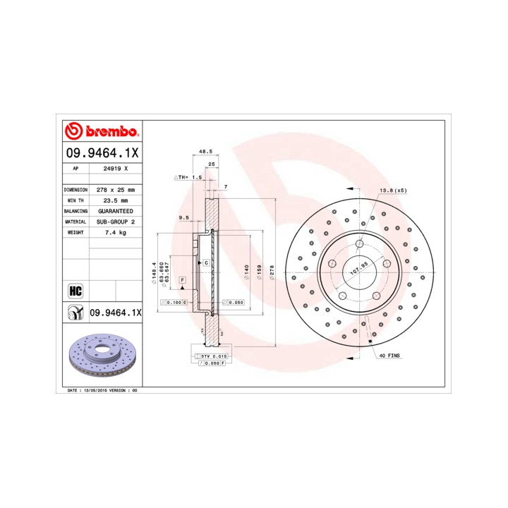 Tarcza hamulcowa BREMBO 09.9464.1X