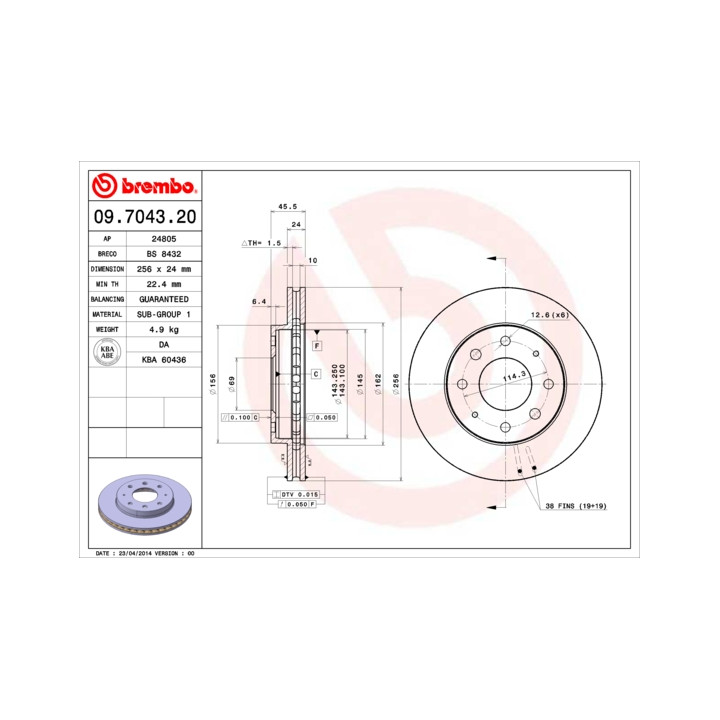 Tarcza hamulcowa BREMBO 09.7043.20