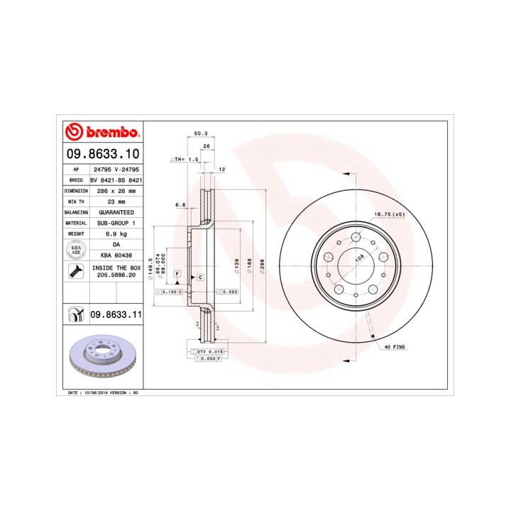 Tarcza hamulcowa BREMBO 09.8633.11