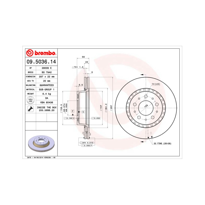 Tarcza hamulcowa BREMBO 09.5036.14