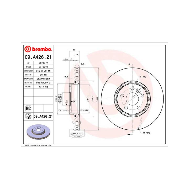 Tarcza hamulcowa BREMBO 09.A426.21