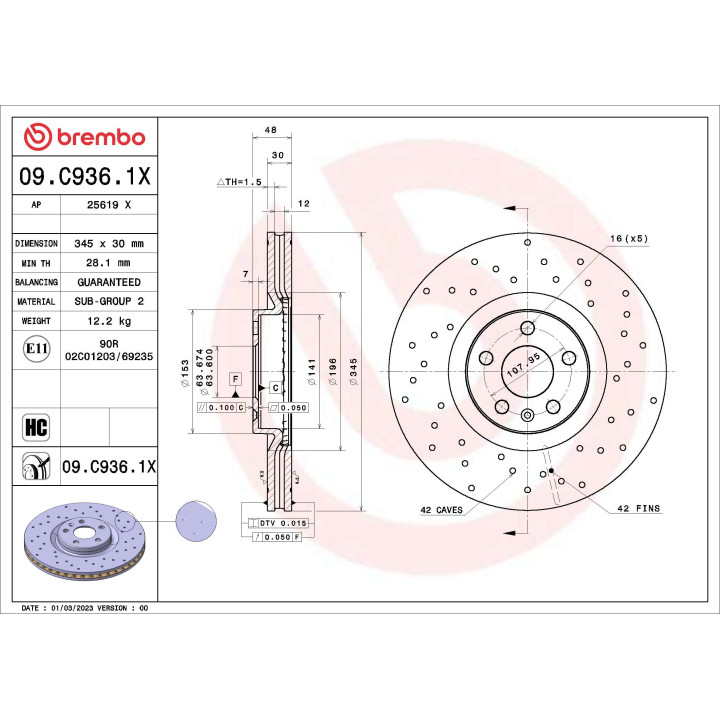 Tarcza hamulcowa BREMBO 09.C936.1X