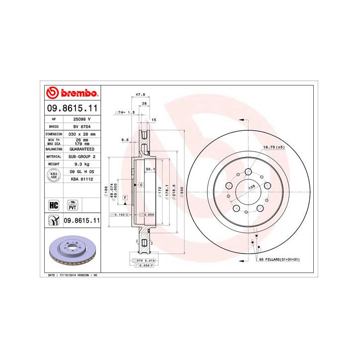 Tarcza hamulcowa BREMBO 09.8615.11