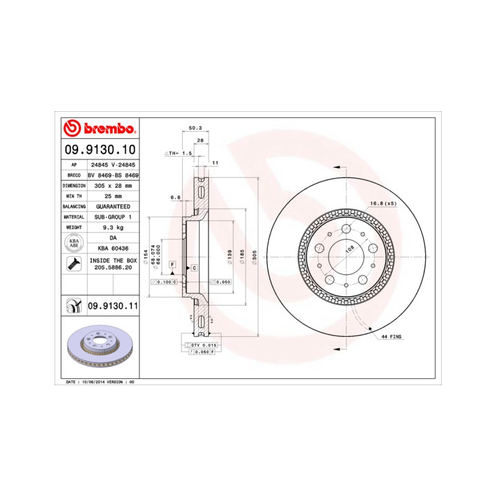Tarcza hamulcowa BREMBO 09.9130.11