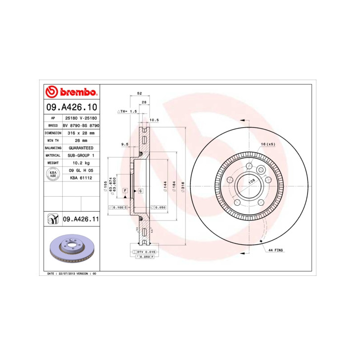 Tarcza hamulcowa BREMBO 09.A426.11