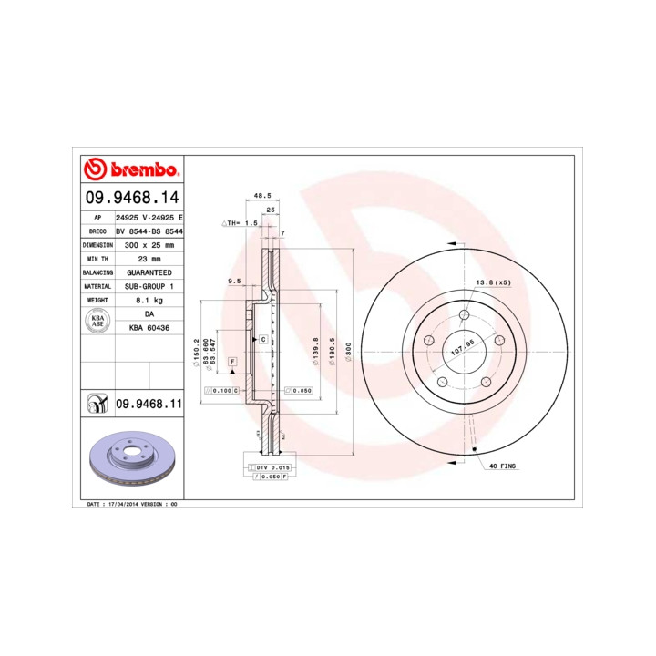 Tarcza hamulcowa BREMBO 09.9468.11