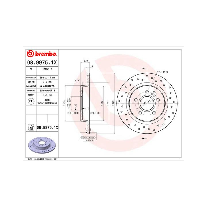 Tarcza hamulcowa BREMBO 08.9975.1X