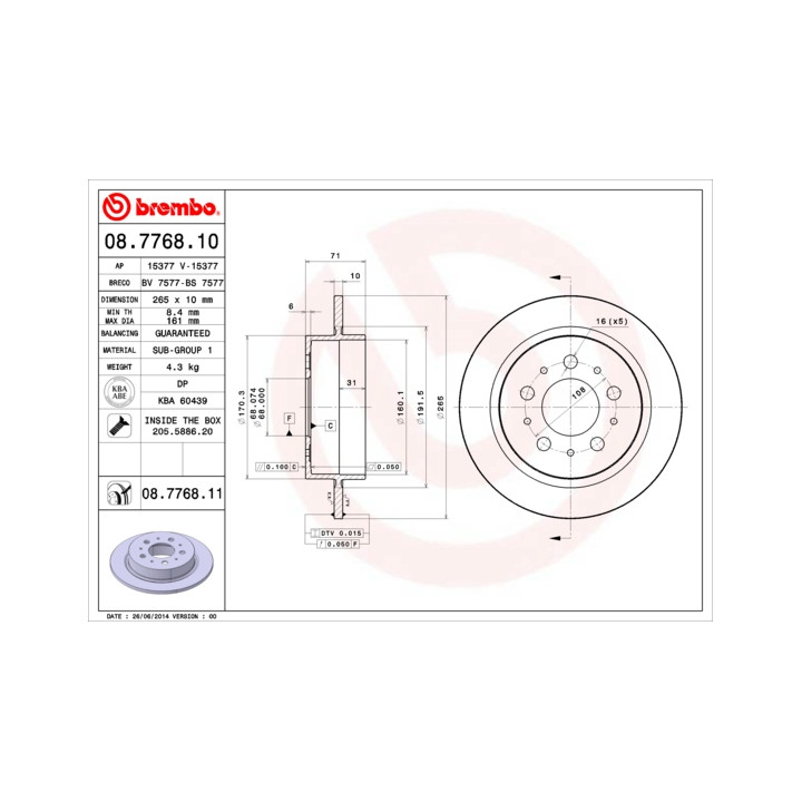 Tarcza hamulcowa BREMBO 08.7768.10