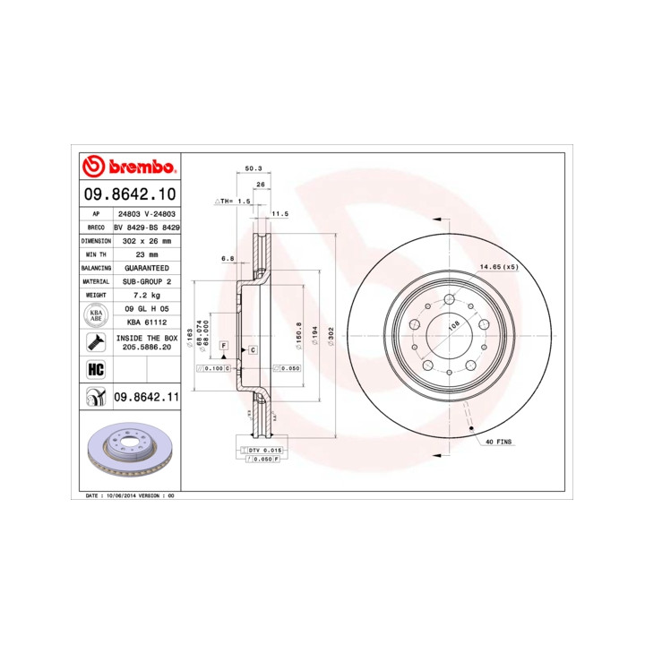 Tarcza hamulcowa BREMBO 09.8642.11