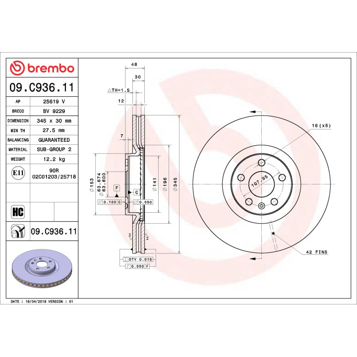 Tarcza hamulcowa BREMBO 09.C936.11