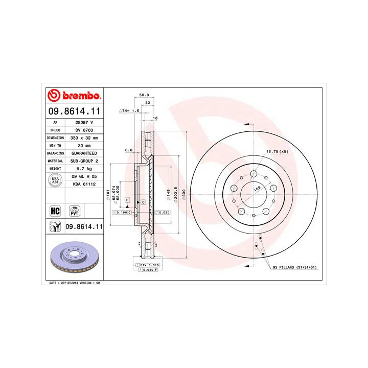 Tarcza hamulcowa BREMBO 09.8614.11