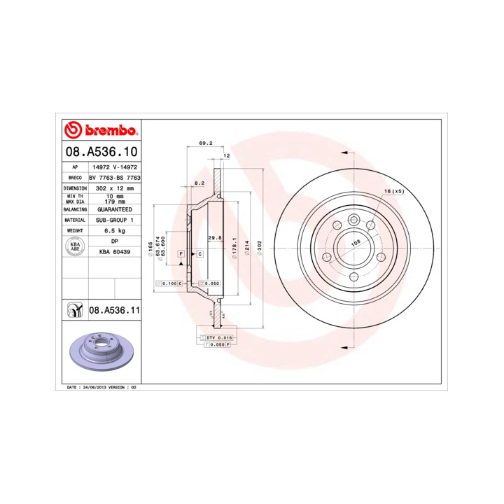 Tarcza hamulcowa BREMBO 08.A536.11