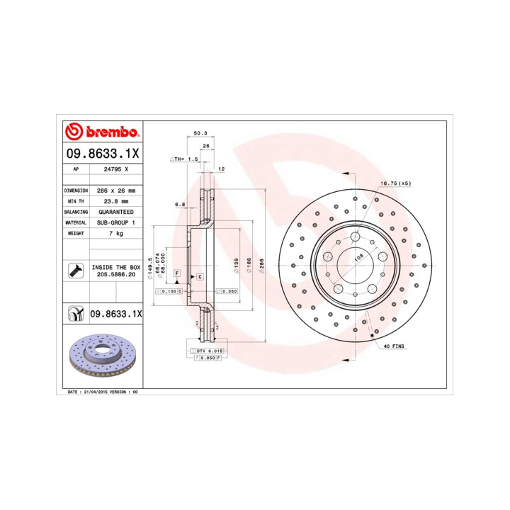 Tarcza hamulcowa BREMBO 09.8633.1X