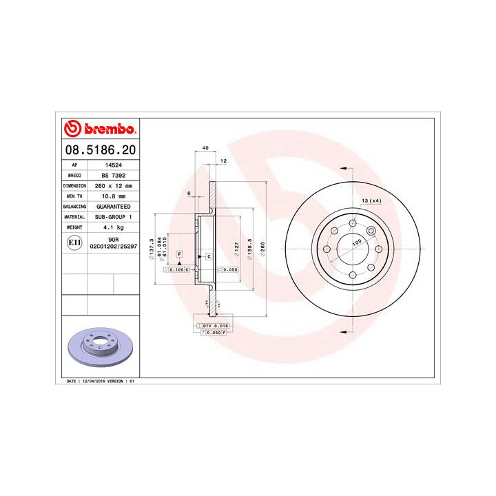 Tarcza hamulcowa BREMBO 08.5186.20