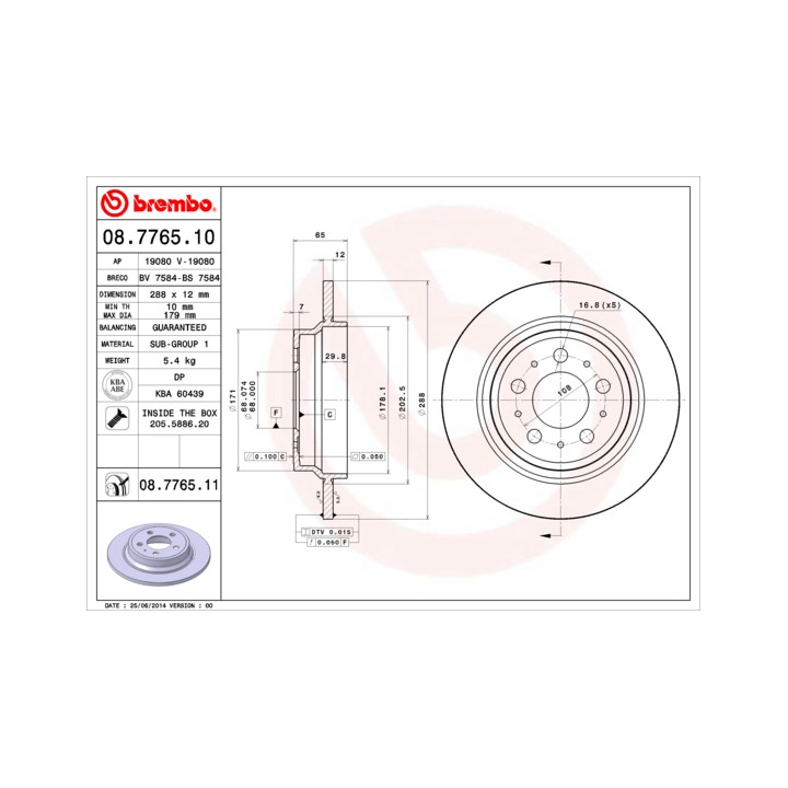Tarcza hamulcowa BREMBO 08.7765.11