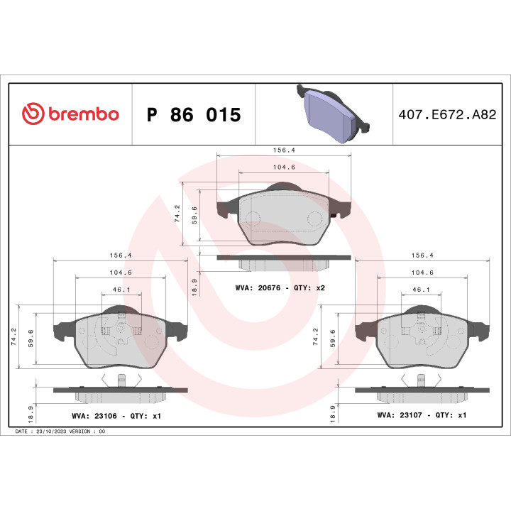 Klocki hamulcowe BREMBO P 86 015