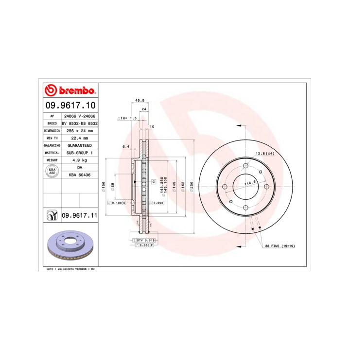 Tarcza hamulcowa BREMBO 09.9617.11