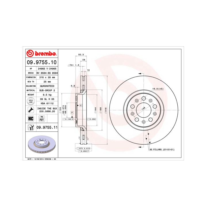 Tarcza hamulcowa BREMBO 09.9755.11