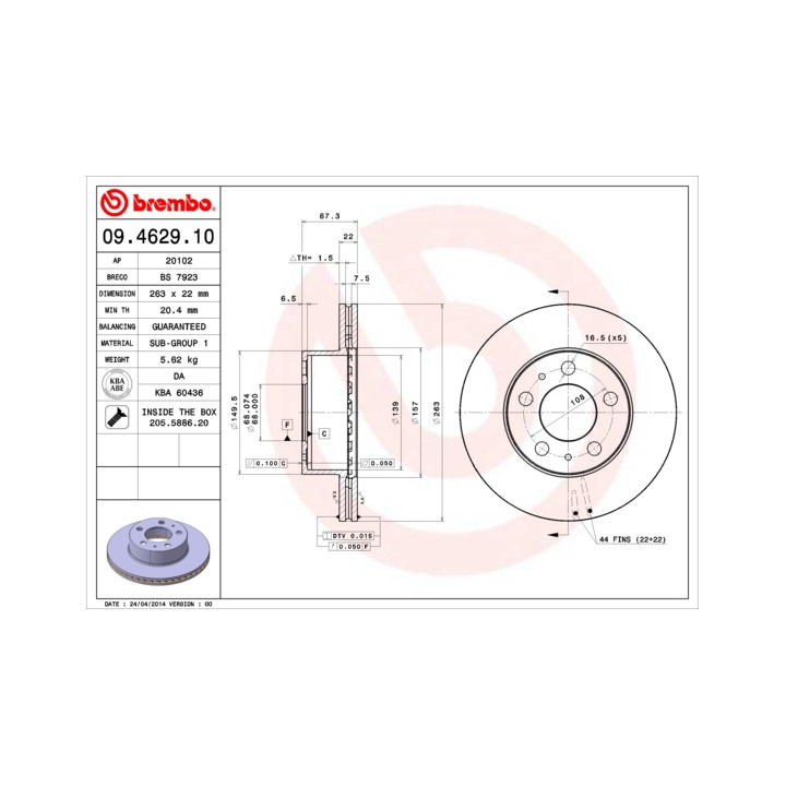 Tarcza hamulcowa BREMBO 09.4629.10