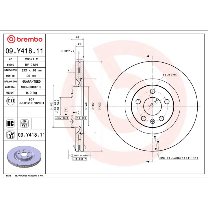 Tarcza hamulcowa BREMBO 09.Y418.11