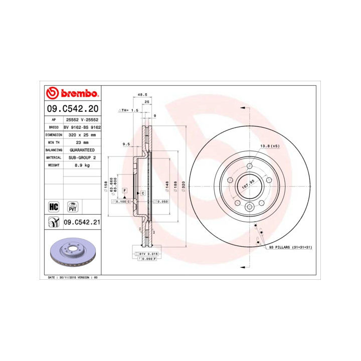 Tarcza hamulcowa BREMBO 09.C542.21