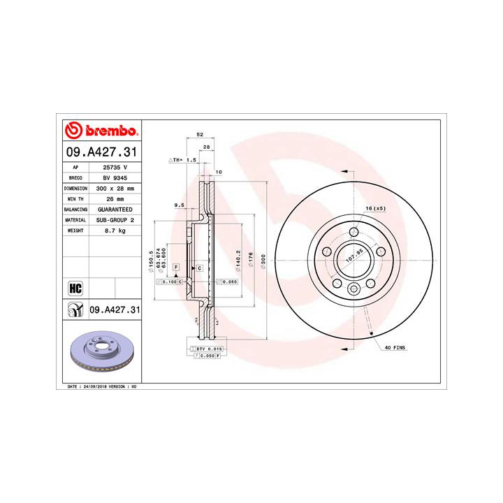 Tarcza hamulcowa BREMBO 09.A427.31