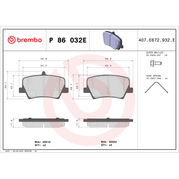 Klocki hamulcowe BREMBO P 86 032E