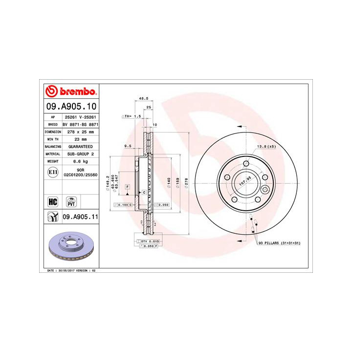 Tarcza hamulcowa BREMBO 09.A905.11