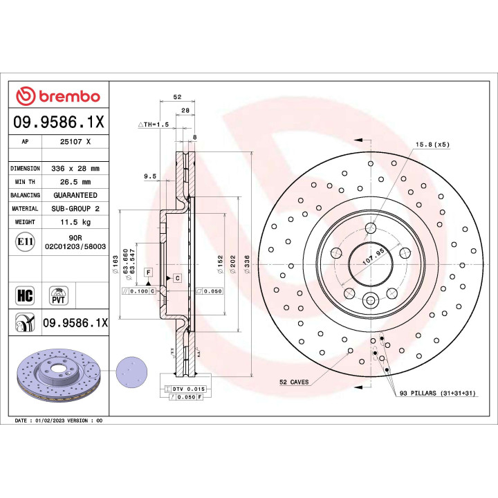 Tarcza hamulcowa BREMBO 09.9586.1X