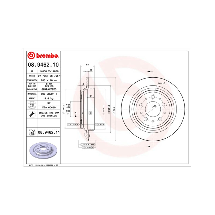 Tarcza hamulcowa BREMBO 08.9462.11