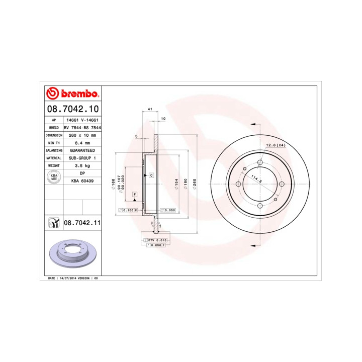 Tarcza hamulcowa BREMBO 08.7042.11
