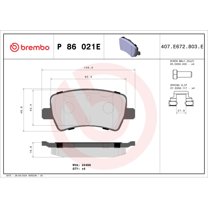 Klocki hamulcowe BREMBO P 86 021E