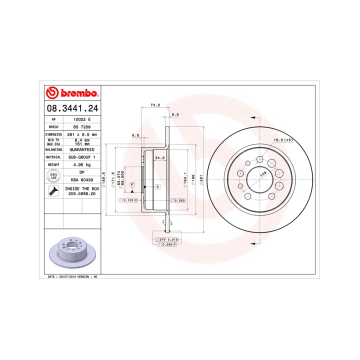 Tarcza hamulcowa BREMBO 08.3441.24