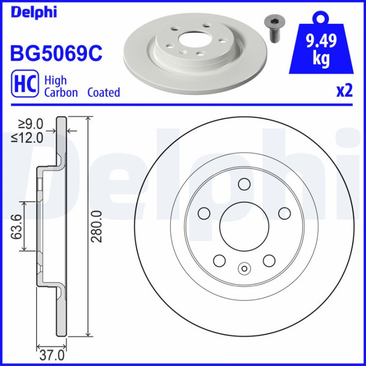 Tarcza hamulcowa DELPHI BG5069C