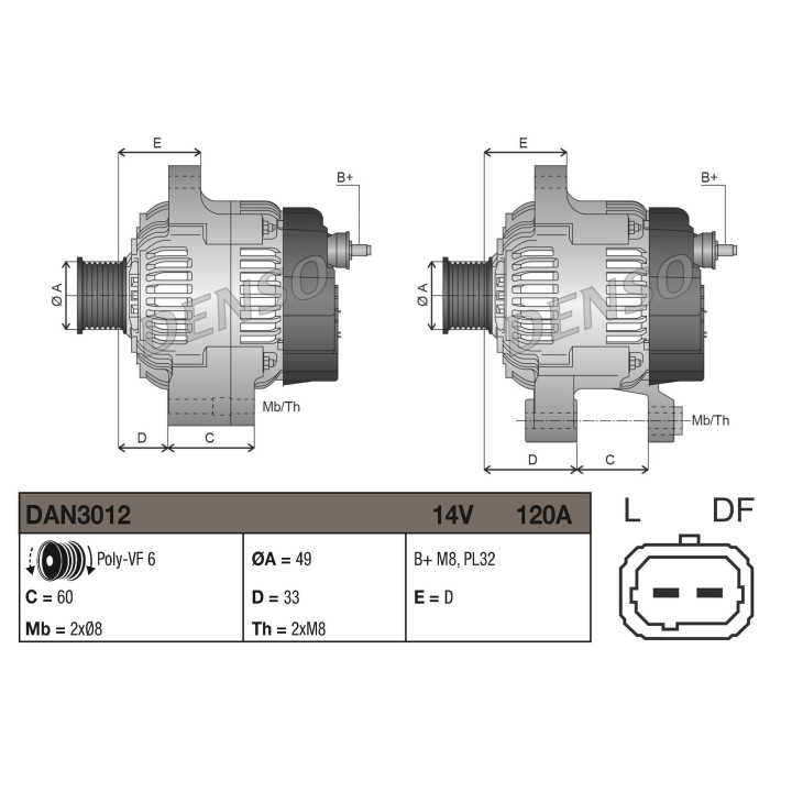 Alternator DENSO DAN3012