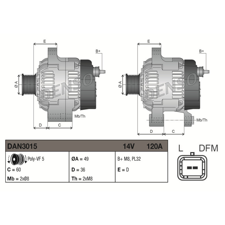 Alternator DENSO DAN3015
