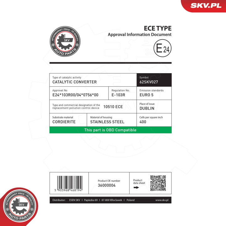 Katalizator ESEN SKV 62SKV027